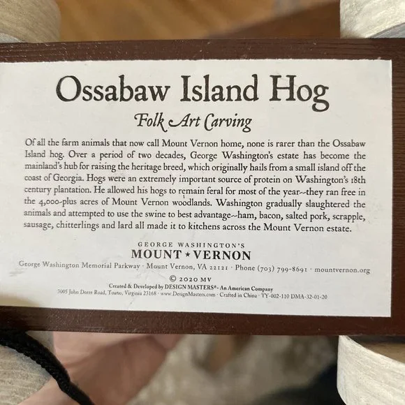 Mount Vernon Folk Art “Ossabaw Island Hog” PULL TOY George Washington - Picture 6 of 7